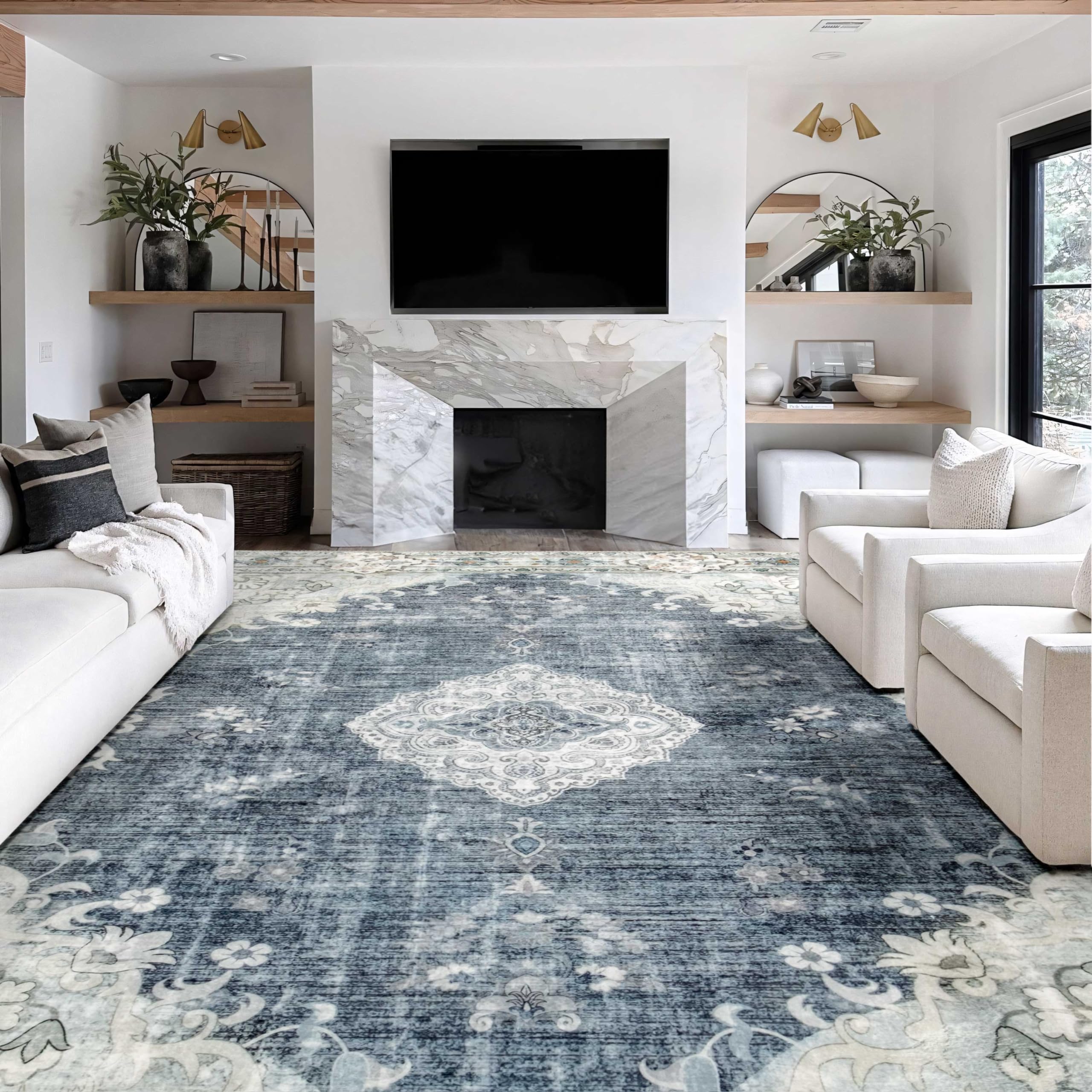 Amazon.com: MUJOO Blue Grey Rug 9'x12' Area Rugs for Living Room